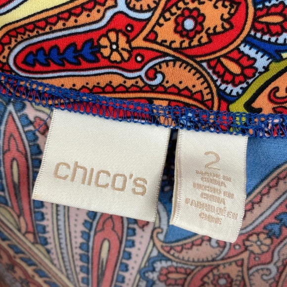 Chico's Fancy Paisley Cold-Shoulder Top Womens Size 2 Large Orange‎ Blue Paisley - Picture 5 of 11